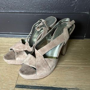 BCBG Suede Tan Leather Heels